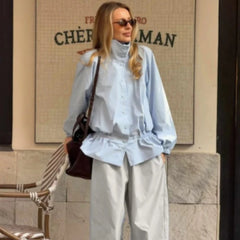 TARUXY 2026 Autumn Women's American Style Windbreaker Jacket Stand Collar Button Waist-Cinching Ruffle Slim Fashion Street Coat