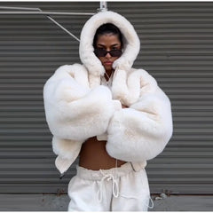 Faux Fur Zipper Hooded Jacket