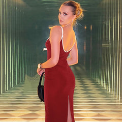 Contrast Trim Spaghetti Strap Midi Dress