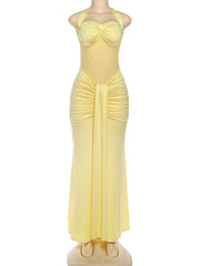 Sheer Patchwork Wrap Tie Up Maxi Dress