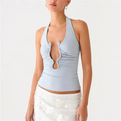 Plunging Front Cutout Halter Tank Top