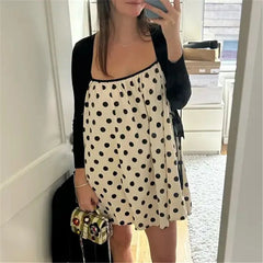 White Polka Dot Spaghetti Strap A-Line Mini Dress