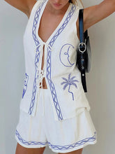 Graphic Print Tie Up Vest and Shorts Set
