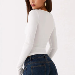 Long Sleeve 3D Flower Round Neck Top