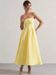 Strapless Solid Midi Dress