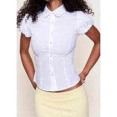 Button Down Lapel Top - Polka Dot Slim Fit