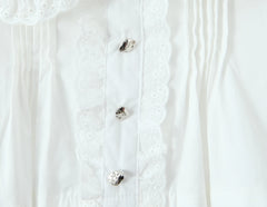 White Lace Hem Puff Sleeve Peter Pan Collar Crop Top
