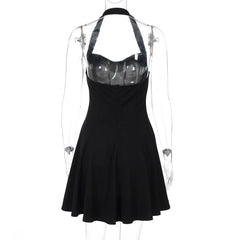 Black Halter Neck A-Line Mini Dress