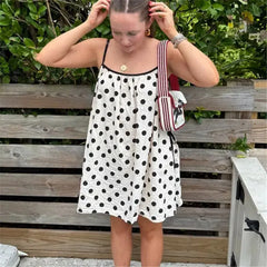 White Polka Dot Spaghetti Strap A-Line Mini Dress