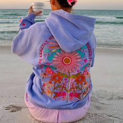 Floral Garden Letter Embroidered Hooded Sweatshirt