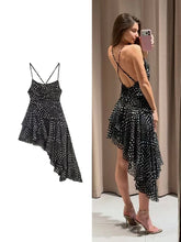 Black Polka Dot Frill Asymmetric Hem Mini Dress