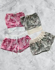 Camouflage Zipper Crop Hoodie, Tube Top, And Shorts, Sweatpants Set