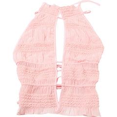 Pink Ruched Halter Open Back Top And Fur Sequin Shorts Set