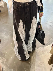 Lace Patchwork Flared Jeans