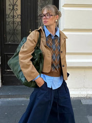 Turn-down Collar Knitted Diamond Loose Sweater