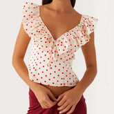Red Polka Dot Short Sleeve Ruffle Top