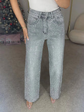 Rhinestone Denim Wide Leg Pants
