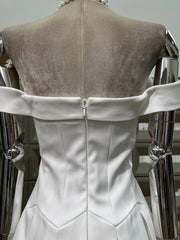 White Off Shoulder Flowers A-line Mini Dress