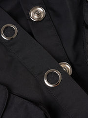 Black Hooded Cargo Snap Button Jacket with Pockets