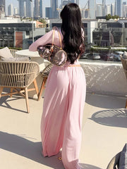 Long Sleeve Crop Top And Drawstring Wide Leg Pants Set