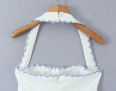 White Embroidery Halter Mini Dress