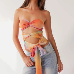 Edgy Strapless Cutout Crop Top - Contemporary Tie-Detail Bandeau