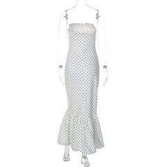 Polka Dot Strapless Tiered Hem Midi Dress