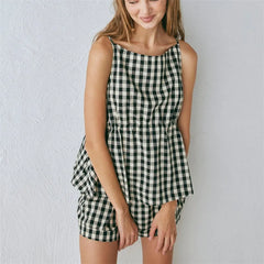 Striped Sleeveless Peplum Top and Shorts Set