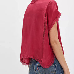 Lace Trim Sheer Tie-up Button Top