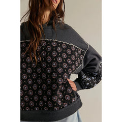 Floral Print Quilted Patchwork Hoodie