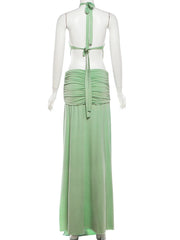 Green Split Hem Bandage Sleeveless Folds Maxi Dress