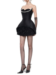Rhinestone Trim 3d Frill Hem Corset Mini Dress