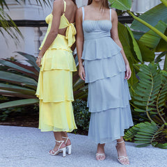 Tiered Long Ruffles Strap Dress