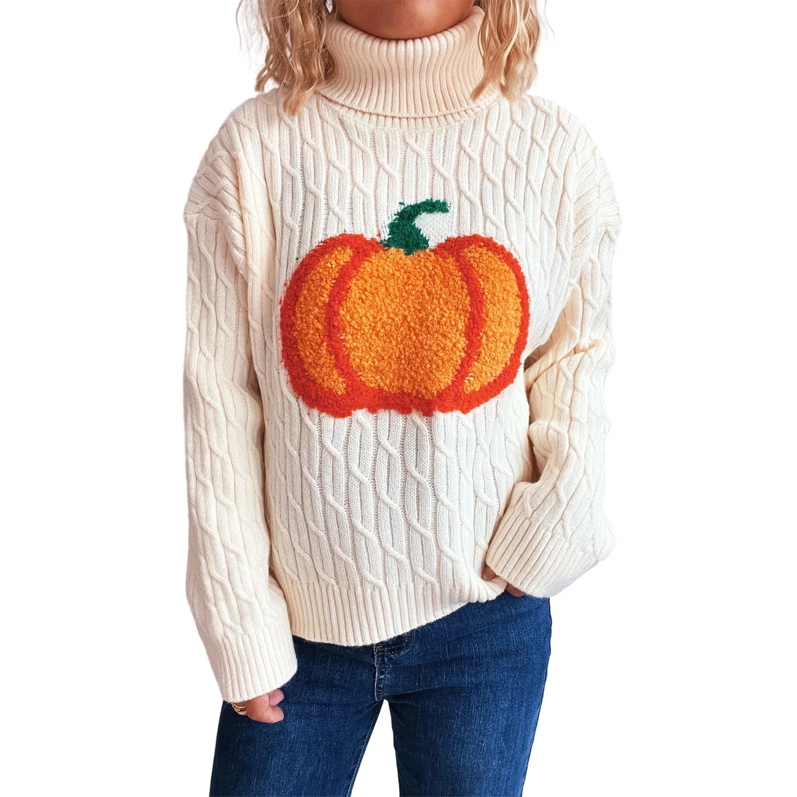 Cream-colored sweater with a pumpkin design - front