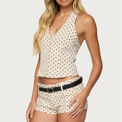 Polka Dot Halter Crop Top and Shorts Set