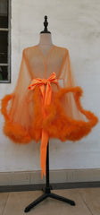 Short Feather Robe Dressing Gown