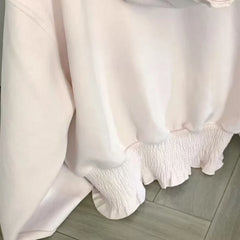 Pink Ruffled Zipper Crop Hoodies