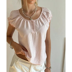 Ruffled Puff Short Sleeve Button Up Shirt