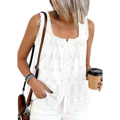 White Button Down Embroidered Eyelet Top