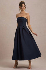 Strapless Solid Midi Dress