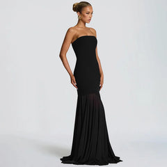 Steapless Mesh Patchwork Maxi Dress With Scarf