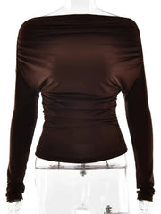 One-Shoulder Long-Sleeve Ruched Top