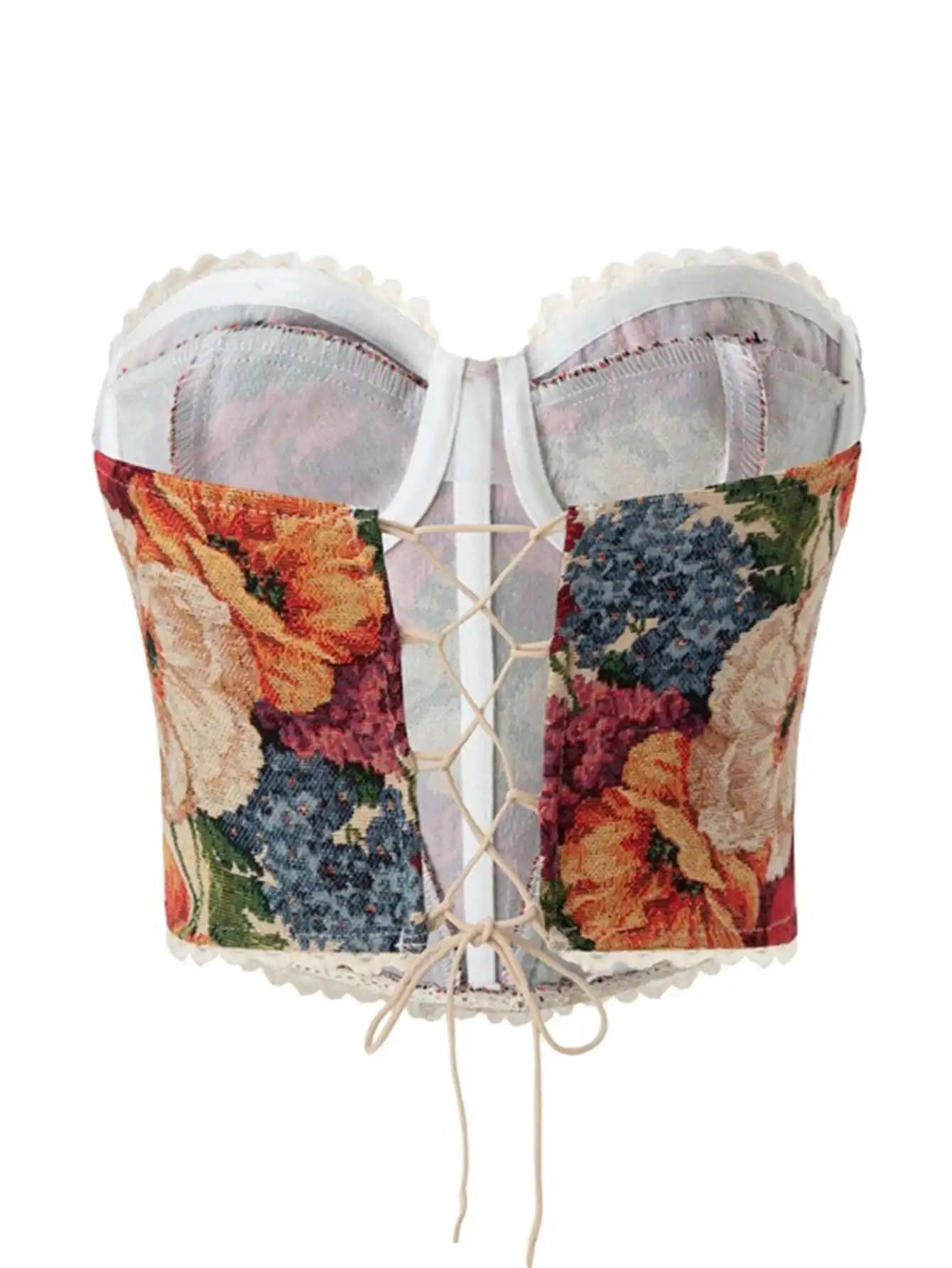 Floral patterned corset with lace-up front