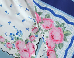 Blue Floral Print Lace Bow Mini Sling Dress