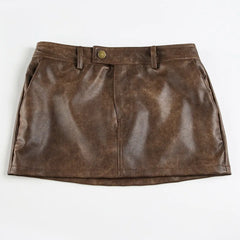 Brown PU Leather Low Rise Mini Skirt