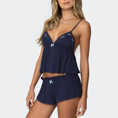 Cami V-neck Top And Elastic Shorts Lounge Set