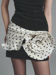 Satin 3D Rose Sleeveless Patchwork Polka Dot Mini Dress