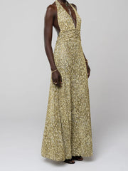 Halter Tie Up Floral Print Maxi Dress