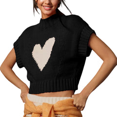 Heart Mock Neck Knit Tank Top