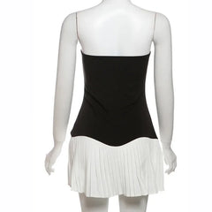 Black Strapless Mini Pleated Dress